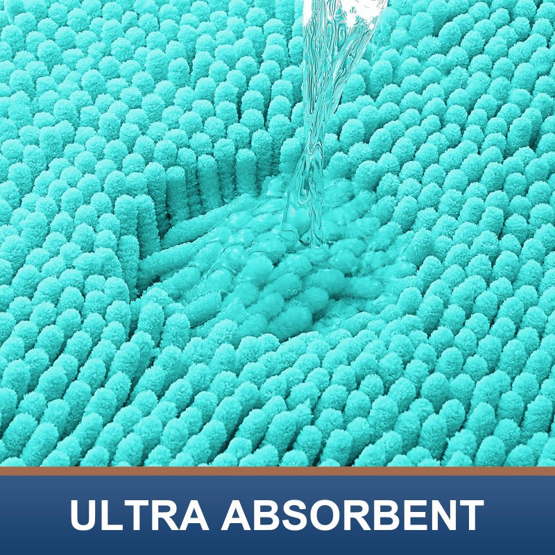 Smiry Luxury Chenille Bathroom Rugs 30x20, Extra Soft and Absorbent Shaggy Bath Mat, Machine Washable, Non-Slip Plush Carpet Runner for Tub, Shower, and Floor, Home Decor Accessories, Turquoise - Image 4